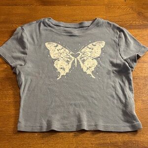 No boundaries Bedazzled Gray Butterfly Graphic Tee